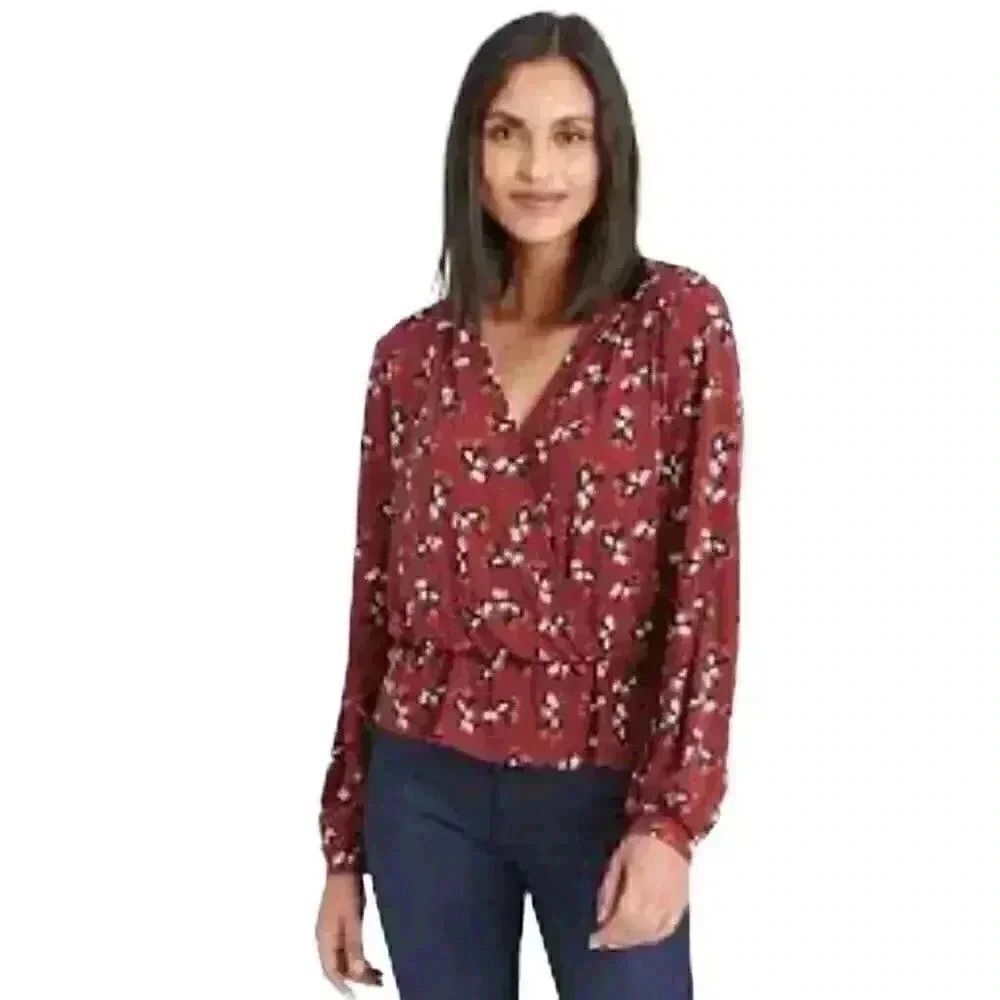 Banana Republic Women's Brown Muir Wood Poly/Spandex Matte Jersey Wrap Top